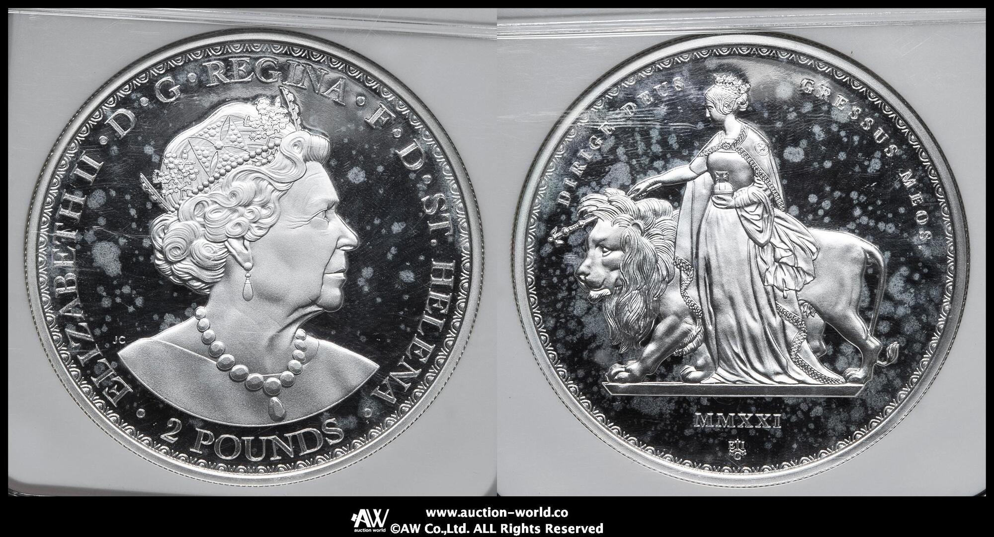 レア⭐1977セントヘレナ セントヘレナ島 2021 エリザベス2世 1ポンド 銀貨 NGC PF 70