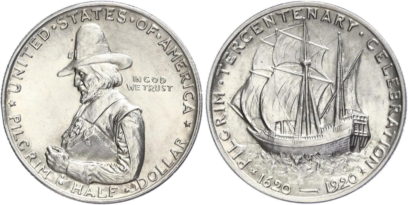 1355.　未使用　銀貨　1920年　アメリカ　ピルグリム　記念　 1355. 未使用 銀貨 1920年 アメリカ ピルグリム 記念 コイン