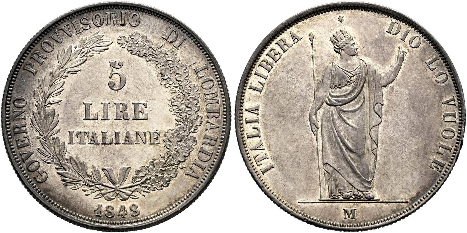 CoinArchives.com Search Results : 5 Lire 1848 and M