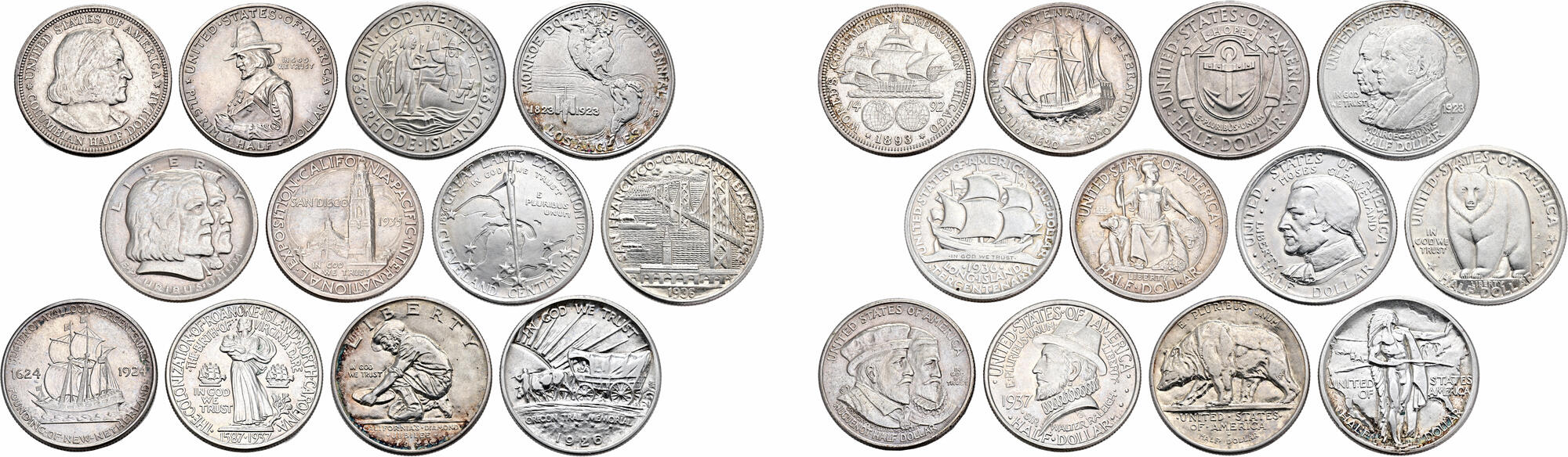 1355.　未使用　銀貨　1920年　アメリカ　ピルグリム　記念　 1942年 ウォーキング リバティ ハーフダラー 銀貨 50セント シルバー