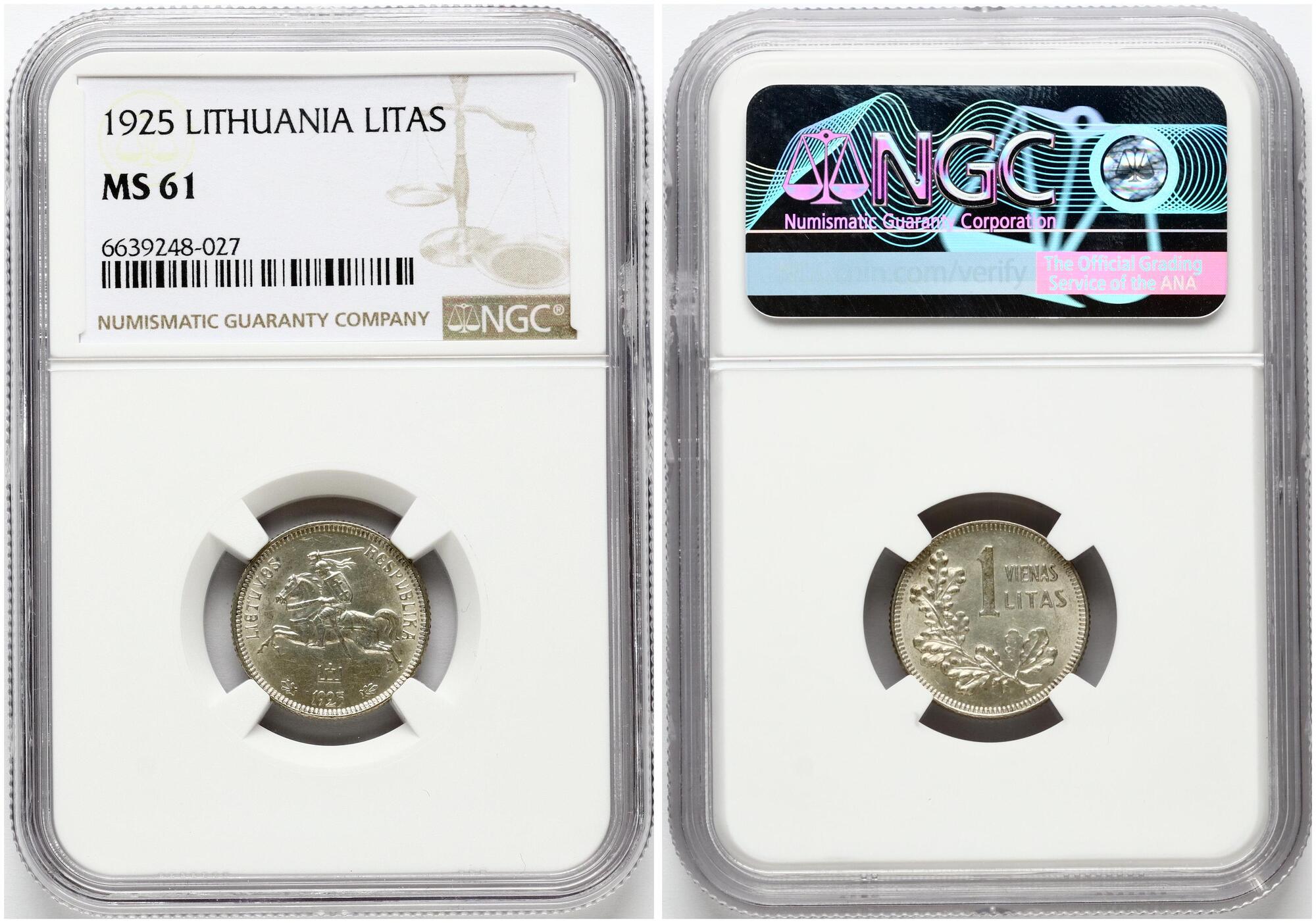 リトアニア 1リタス銀貨☆1925年／美品／アンティークコイン／