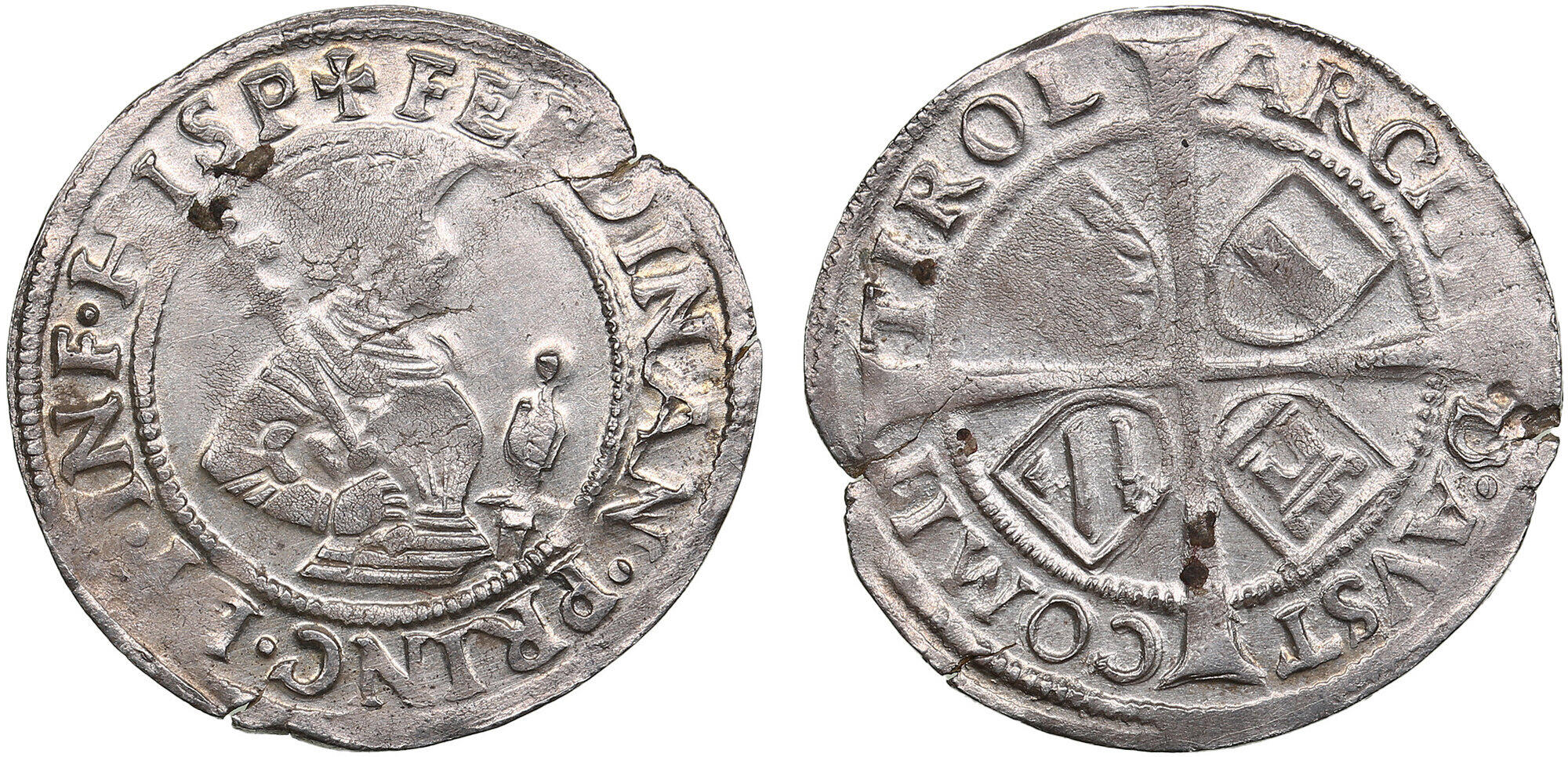 オーストリア 2ドゥカット銀貨 14枚の盾とFerdinand Carol大公 オーストリア 2ドゥカット銀貨 14枚の盾とFerdinand Carol大公