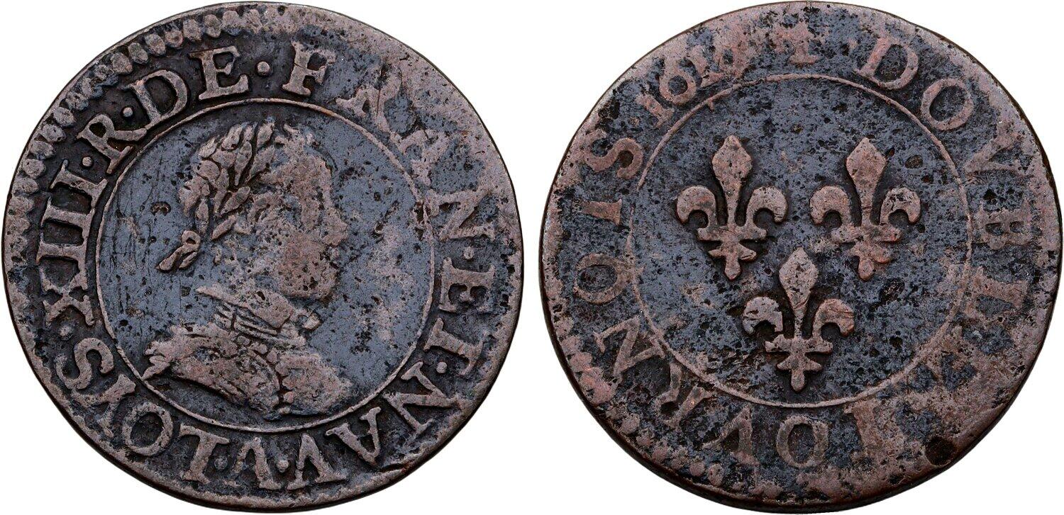 Louis XIII, denier tournois, 1618 Lyon frappe médaille