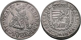 オーストリア 2ドゥカット銀貨 14枚の盾とFerdinand Carol大公 オーストリア フェルディナント・カール 1642(1963)年 2ダカット