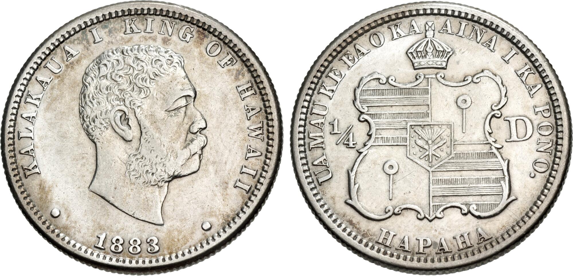 1883年　ハワイ　1/2ドル銀貨 1883年 ハワイ 1/2ドル銀貨 1/2 dollar 1883, Hawaii - uCoin.net