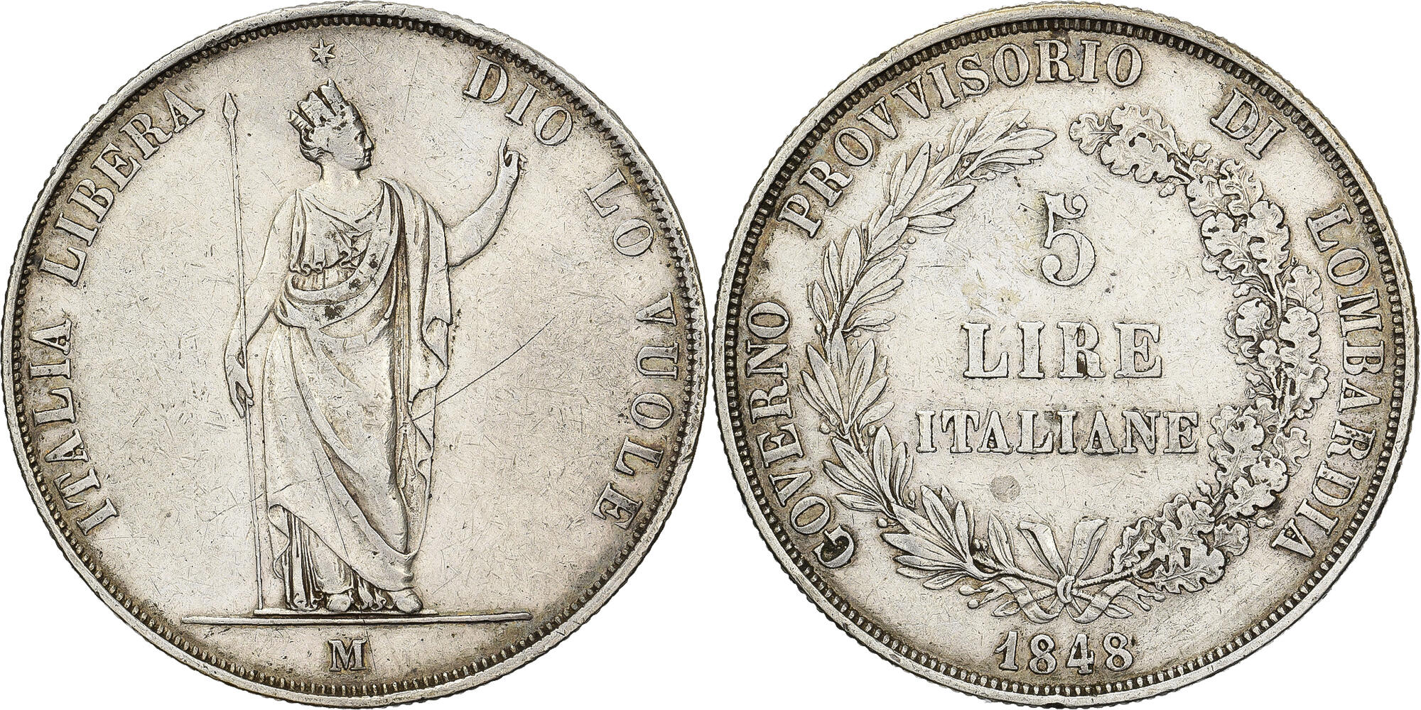 1848年 5リラ  5 lire 1848, Lombardy-Venetia - uCoin.net