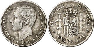 1888スペイン　5peseta銀貨　ALFONSON  NGC XF40 1888スペイン 5peseta銀貨 ALFONSON NGC XF40