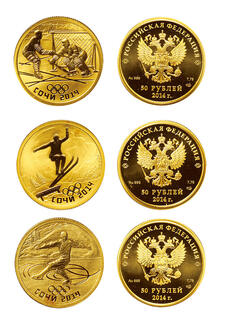 2014年冬オリンピックロシアソチプルーフ金貨3種セット （2014