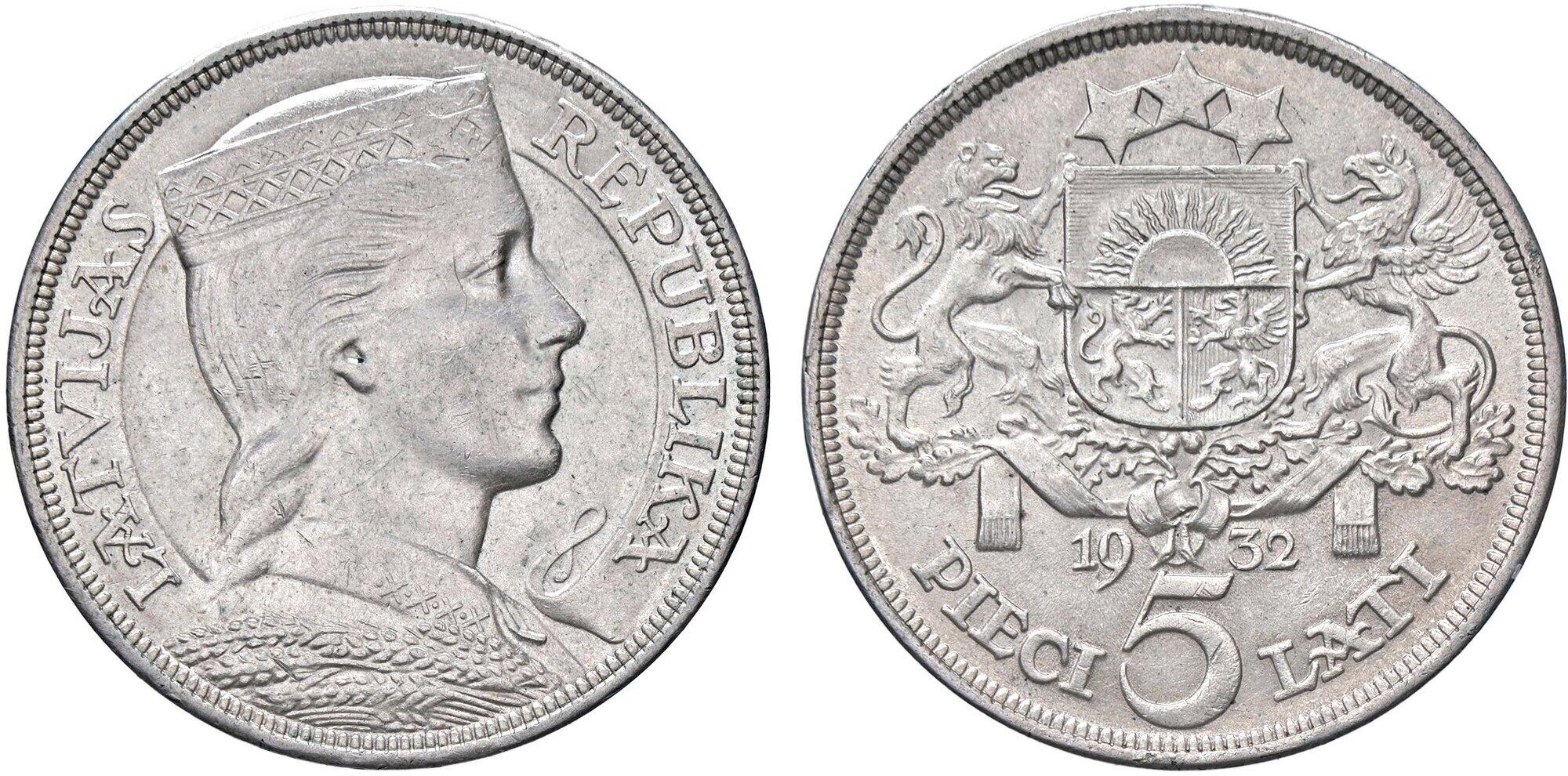 ラトビア　5Lati NGC AU55 銀貨 CoinArchives.com Search Results : 5 lati 1932