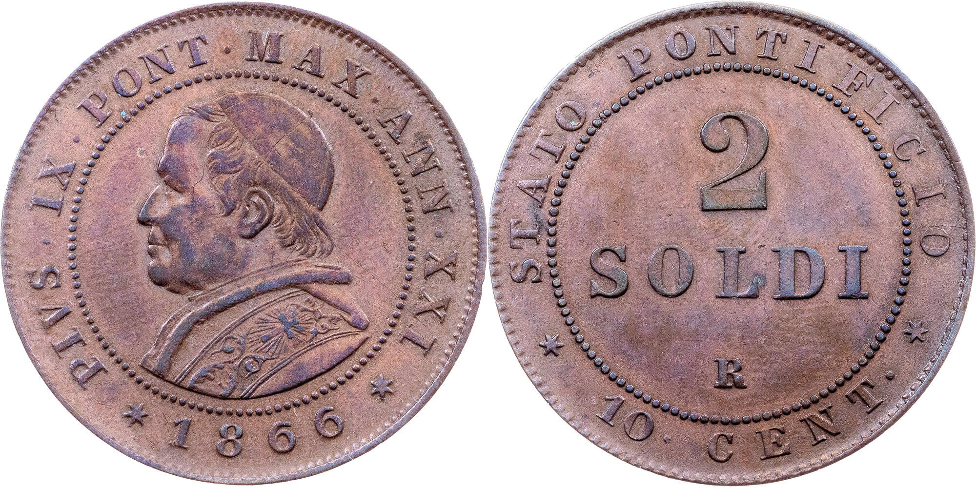 アンティーク 10センテシミ1866年 CoinArchives.com Search Results : 10 Centesimi 1866