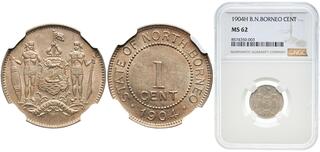 希少年号 1907H 英領ボルネオ 1/2Cent MS62 BN 希少年号 1907H 英領