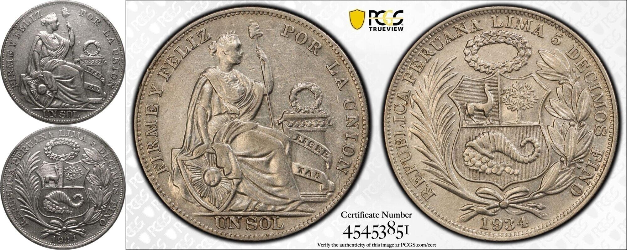 コレクション 1934 PERU SOL NGC AU DETAILS コレクション 1934 PERU SOL NGC AU DETAILS 1934 Peru Sol Coin